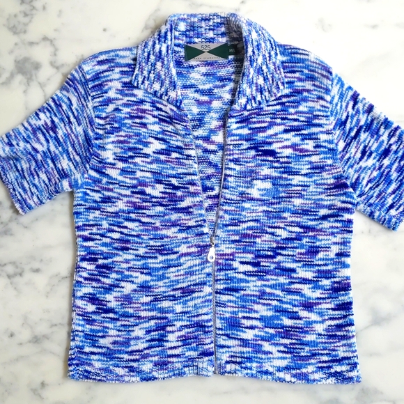 NWOT. 525 100% Rayon Short Sleeve Zip Cardigan Sweater with multi color design. - Picture 3 of 4